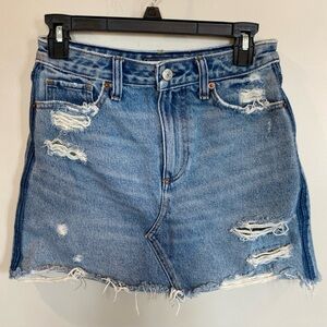 Abercrombie & Fitch Zoe Natural Rise A-Line Jean Skirt Distressed Denim 26 2